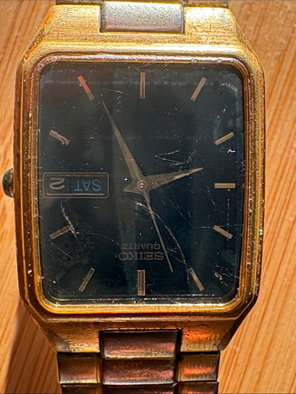 Seiko Gold and Black Rectangular Men's Quartz Watch